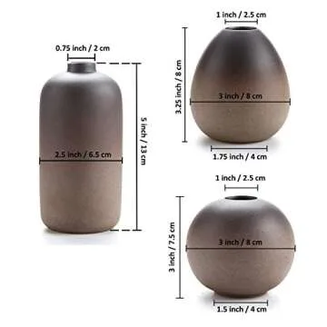 ComSaf Set of 3 Ceramic Flower Bud Vases for Home Decor