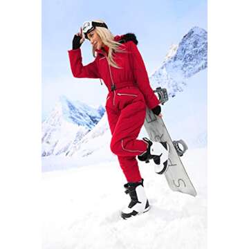 Aoysky Women Winter One Piece Ski Suits Outdoor Sports Snowsuit Fur Collar Coat Jumpsuit with Hoodie...