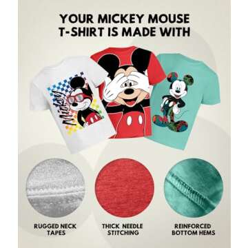Disney Mickey Mouse Shirt for Kids (Boys Clothes) Fantasia Tshirt 3T Toddler Rd/Wh/T SS