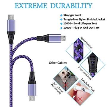 Micro USB Cables 4Pack/6Ft - AILKIN Braided Powerline Cables for Fast Charge