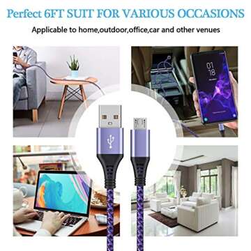 Micro USB Cables 4Pack Fast Charging Flexible 6Ft