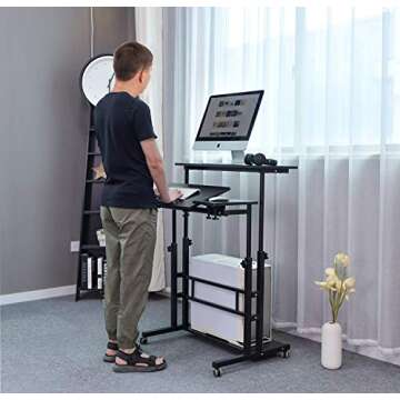 AIZ Mobile Standing Desk, Adjustable Computer Desk Rolling Laptop Desk Cart on Wheels Home Office Co...