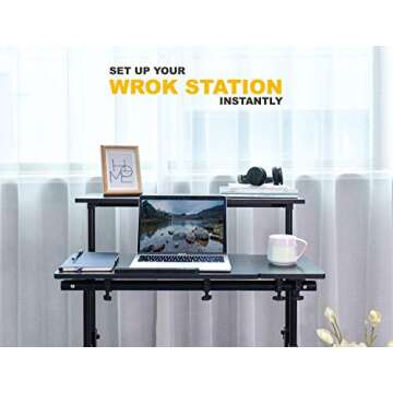 AIZ Mobile Standing Desk, Adjustable Computer Desk Rolling Laptop Desk Cart on Wheels Home Office Computer Workstation, Portable Laptop Stand Tall Table for Standing or Sitting, Black Willow