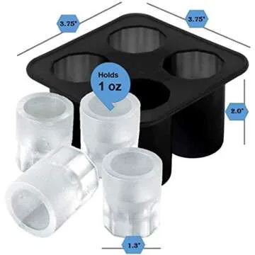 Silicone Shot Glass Ice Molds/Trays for Freezer with 4 Cavities, Reusable Whiskey Glass Ice Cubes, Holds 1oz Each, 1.3 Inch