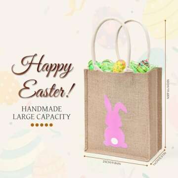 ATFUNSHOP Easter Baskets Bunny Bags 2 Pack Natural Burlap Rabbit Bags Pink for Eggs Hunt Kids Toddle...
