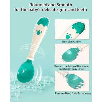 Deejoy Toddler Utensils, Self-feeding Flatware Set withTravel Case, Baby Spoons and Forks with Silic...