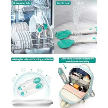 Deejoy Toddler Utensils, Self-feeding Flatware Set withTravel Case, Baby Spoons and Forks with Silicone Bendable Handle, Easy Grip Heat-Resistant, Ideal for Kids, Stage 2 (Green)