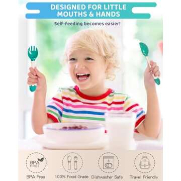 Deejoy Toddler Utensils, Self-feeding Flatware Set withTravel Case, Baby Spoons and Forks with Silicone Bendable Handle, Easy Grip Heat-Resistant, Ideal for Kids, Stage 2 (Green)