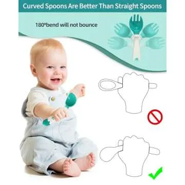 Deejoy Toddler Utensils, Self-feeding Flatware Set withTravel Case, Baby Spoons and Forks with Silicone Bendable Handle, Easy Grip Heat-Resistant, Ideal for Kids, Stage 2 (Green)