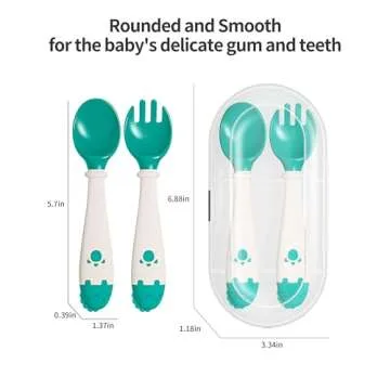 Deejoy Toddler Utensils, Self-feeding Flatware Set withTravel Case, Baby Spoons and Forks with Silicone Bendable Handle, Easy Grip Heat-Resistant, Ideal for Kids, Stage 2 (Green)