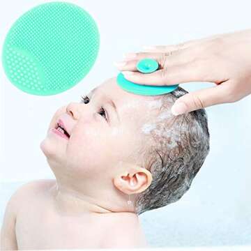 Baby Bath Brush, Baby Cradle Cap Brush, Silicone Massage Brush, Silicone Scrubbers Exfoliator Brush, Baby Skin Scrubbers for Dry Skin, Cradle Cap and Eczema (Large-Blue & Green)