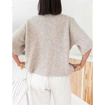 Women Y2k Knitted Cardigan Top Short Sleeve Button-Down Loose Knitwear Top Casual Cropped Cardigan Sweater (Dark Khaki, M)