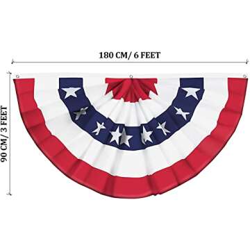 5 Pieces USA Pleated Fan Flag 3x6 FT American US Bunting Flag Patriotic Half Fan Banner Flag with Ca...