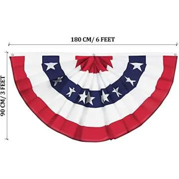 5 Pieces USA Pleated Fan Flag 3x6 FT American US Bunting Flag Patriotic Half Fan Banner Flag with Ca...