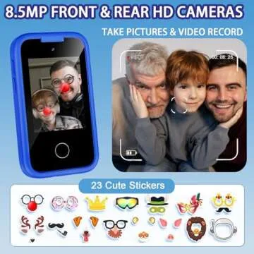 Nikuku Kids Smart Phone, Toddler Christmas Birthday Dinosaur Gifts for Boys 3-8 Year Old, Children Pretend Cellphone Toys with Music Player, Camera, Learning Games, 8GB Card(Blue)