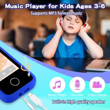Nikuku Kids Smart Phone, Toddler Christmas Birthday Dinosaur Gifts for Boys 3-8 Year Old, Children Pretend Cellphone Toys with Music Player, Camera, Learning Games, 8GB Card(Blue)