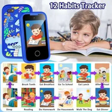 Nikuku Kids Smart Phone, Toddler Christmas Birthday Dinosaur Gifts for Boys 3-8 Year Old, Children Pretend Cellphone Toys with Music Player, Camera, Learning Games, 8GB Card(Blue)