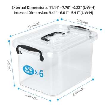 Tangyinus Plastic Storage Containers with Lids - 6 Pack 6 Quart Clear Storage Bins with Lids, Stacka...