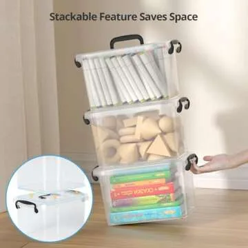 Tangyinus Plastic Storage Containers - 6 Quart Stackable Bins