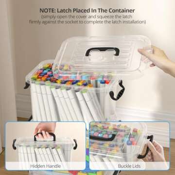 Tangyinus Plastic Storage Containers with Lids - 6 Pack 6 Quart Clear Storage Bins with Lids, Stackable Storage Containers for Organizing, Small Plastic Storage Box with Lid, Black Handle and Latches