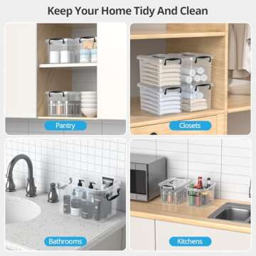 Tangyinus Plastic Storage Containers with Lids - 6 Pack 6 Quart Clear Storage Bins with Lids, Stackable Storage Containers for Organizing, Small Plastic Storage Box with Lid, Black Handle and Latches