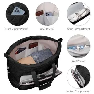 ETRONIK Weekender Bag for Women with 17 inch Laptop Compartment, 30L Travel Duffle Bag with Shoe Compartment & Wet Pocket, Carry on Overnight Bag with Toiletry Bag for Travel, Hospital, Sports, Black