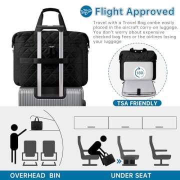 ETRONIK Weekender Bag for Women with 17 inch Laptop Compartment, 30L Travel Duffle Bag with Shoe Compartment & Wet Pocket, Carry on Overnight Bag with Toiletry Bag for Travel, Hospital, Sports, Black