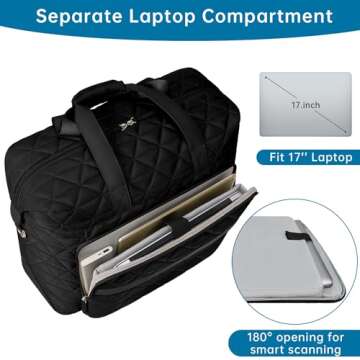 ETRONIK Weekender Bag for Women with 17 inch Laptop Compartment, 30L Travel Duffle Bag with Shoe Compartment & Wet Pocket, Carry on Overnight Bag with Toiletry Bag for Travel, Hospital, Sports, Black