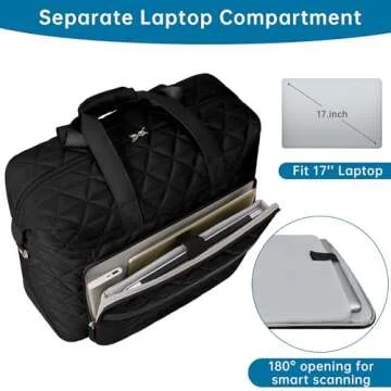 ETRONIK Weekender Bag for Women with 17 inch Laptop Compartment, 30L Travel Duffle Bag with Shoe Compartment & Wet Pocket, Carry on Overnight Bag with Toiletry Bag for Travel, Hospital, Sports, Black