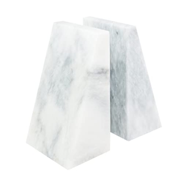 Ottimo Heavy Natural Marble Bookends - Premium Decorative Book Stops for Home and Office