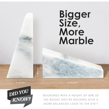 Ottimo Marble Bookends - Heavy, Elegant Bookshelf Decor