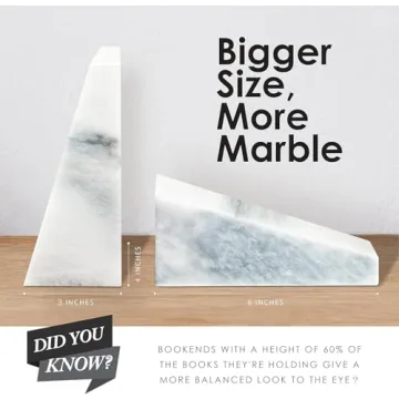 Ottimo Marble Bookends - Heavy, Elegant Bookshelf Decor