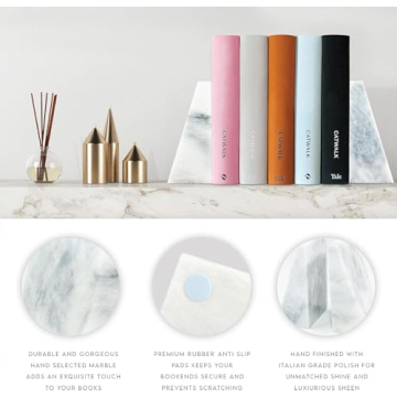 Ottimo Marble Bookends - Heavy, Elegant Bookshelf Decor