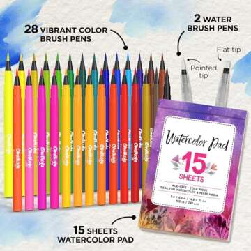 Chalkola Watercolor Brush Pens for Lettering, Coloring, Calligraphy - Set of 28 Watercolor Pens, 15 ...