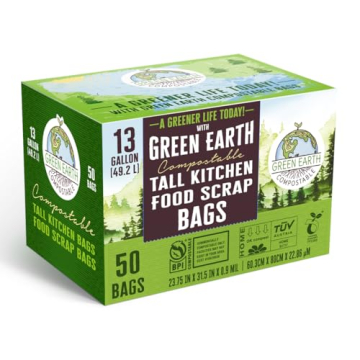 Green Earth Compostable Trash Bags, 13 Gallon, 50 Count