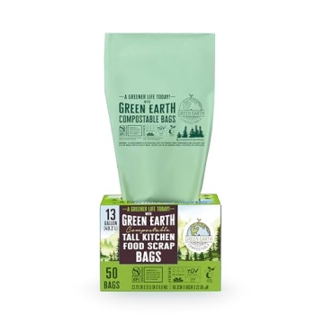 Green Earth Compostable Trash Bags, 13 Gallon, 50 Count
