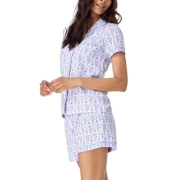 HMPEAIIY Womens Y2k Pajamas Set 2 Piece Button Down Monkey Shorts Set Roller Dupes Rabbit Preppy Lou...