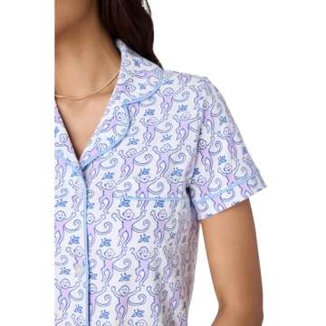 HMPEAIIY Womens Y2k Pajamas Set 2 Piece Button Down Monkey Shorts Set Roller Dupes Rabbit Preppy Loungewear Pjs Purple