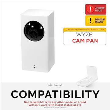 Screwless Wall Mount Kit for Wyze Cam Pan, VHB Stick On - Easy to Install, Full Tilt & Pan Function, No Mess, No Drilling, Strong Adhesive Mount by Brainwavz (White)