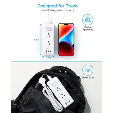 HANYCONY Ultra Thin Flat Plug Power Strip - 9 Devices, USB-C & A