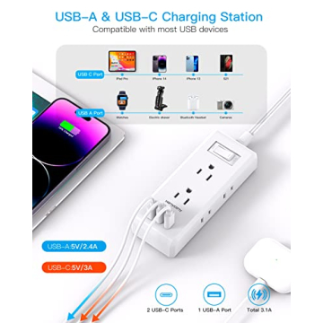 Compact 9-in-1 Power Strip with USB for Travel Essentials