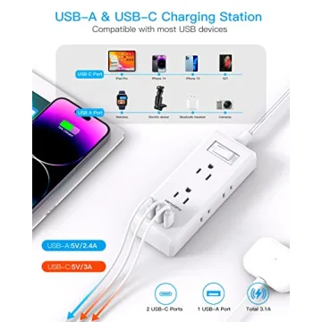 Compact 9-in-1 Power Strip with USB for Travel Essentials