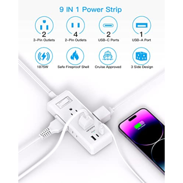 Compact 9-in-1 Power Strip with USB for Travel Essentials