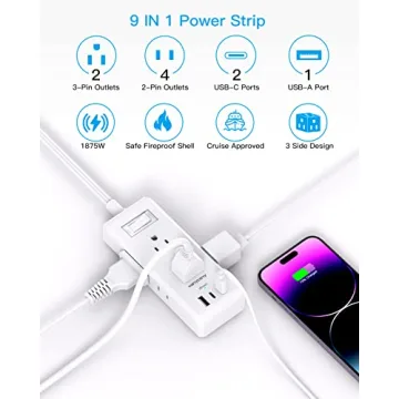 Compact 9-in-1 Power Strip with USB for Travel Essentials