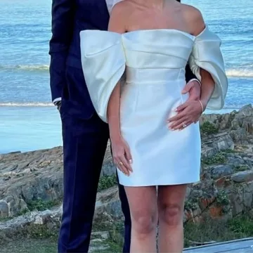 Off Shoulder Short Wedding Dress with Puffy Sleeves