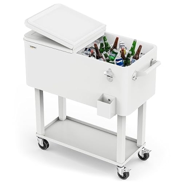 VINGLI 80 Quart Rolling Ice Chest - Portable Party Cooler with Shelf and Opener