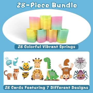Valentines Day Cards for Kids School 28 Packs Coil Rainbow Springs Toy with Animal Cards, Stress Relief Coil Toys with 28 Valentine Greeting Cards for Classroom Valentines Prizes Exchange Game Prizes
