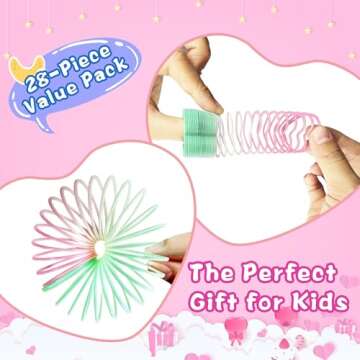 Valentines Day Cards for Kids School 28 Packs Coil Rainbow Springs Toy with Animal Cards, Stress Relief Coil Toys with 28 Valentine Greeting Cards for Classroom Valentines Prizes Exchange Game Prizes