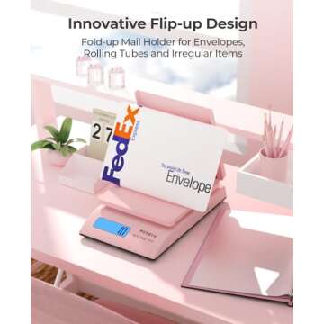 MUNBYN Shipping Scale, Accurate 66lb/0.1oz Postal Scale with Sweet Pink Style, Hold/Tear/PCS Function, Auto-Off, Battery & AC Adapter, Back-Lit LCD Display, Digital Scale for Packages and Food