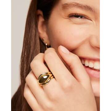 PAVOI Rhodium Plated Stackable Rings Set | 3 Chunky Statement Rings Pack | Stackable Bands Set